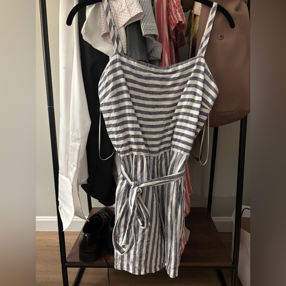 C&C California Navy & White Striped Spaghetti-Strap Tie-Waist Romper
